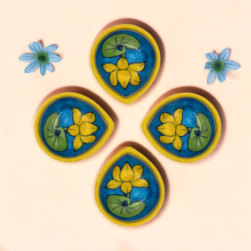 set of 4 blue pottery diyas