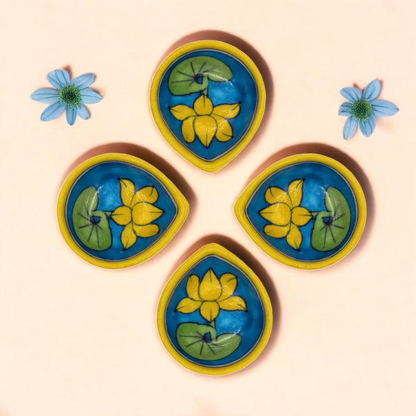 set of 4 blue pottery diyas