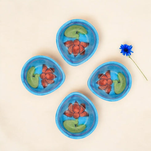 set of 4 blue pottery diyas