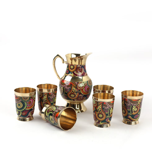 Hand-painted Brass Jug with Glass Set – 1 litre