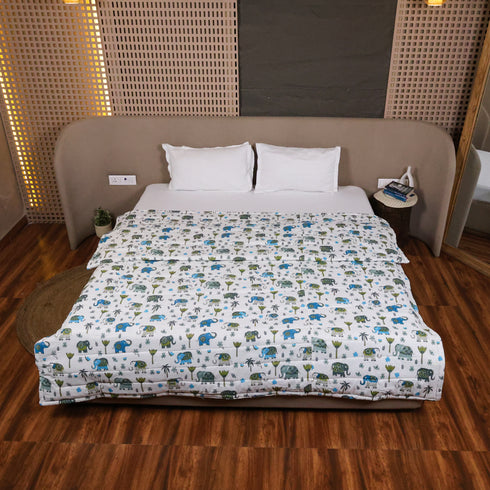Traditional Elephant Folk Print Double Bed Comforter styled in a modern bedroom, blending cultural heritage with contemporary comfort.