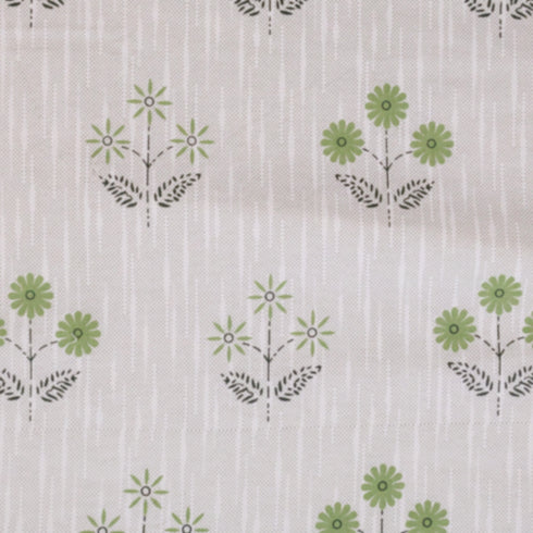 Close-up of Vintage Olive Green Floral Bedcover showcasing intricate floral motifs, fine stitching, and premium cotton texture.