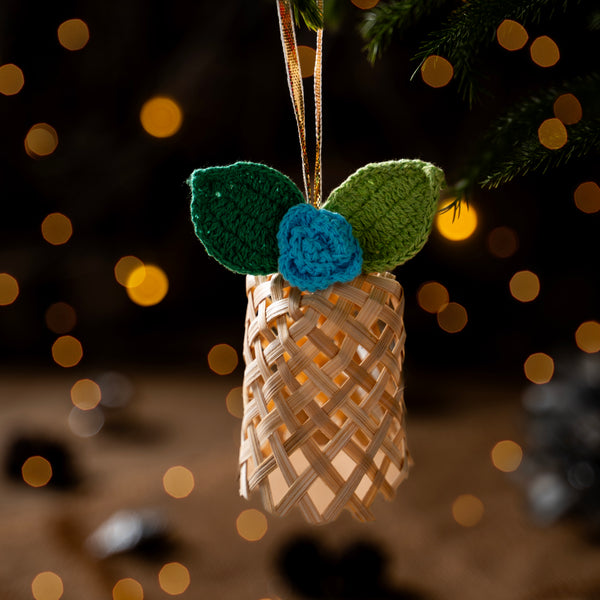 Beige Floral Shaped Premium Handmade Bamboo Hanging - Festive Decor Item