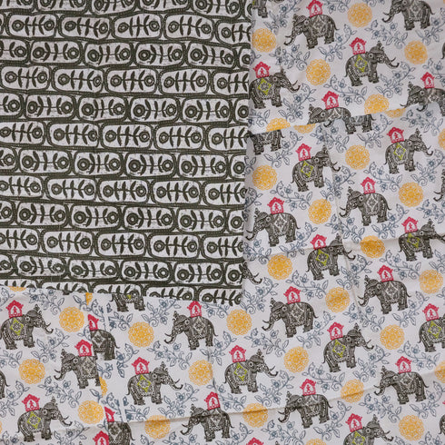 Yellow Blossom Elephant Comforter styled on a bed, showcasing handcrafted design, vibrant prints, and cozy comfort.
