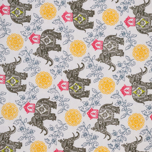 Close-up view of Yellow Blossom Handcrafted Elephant Dohar highlighting premium cotton texture and detailed block print.