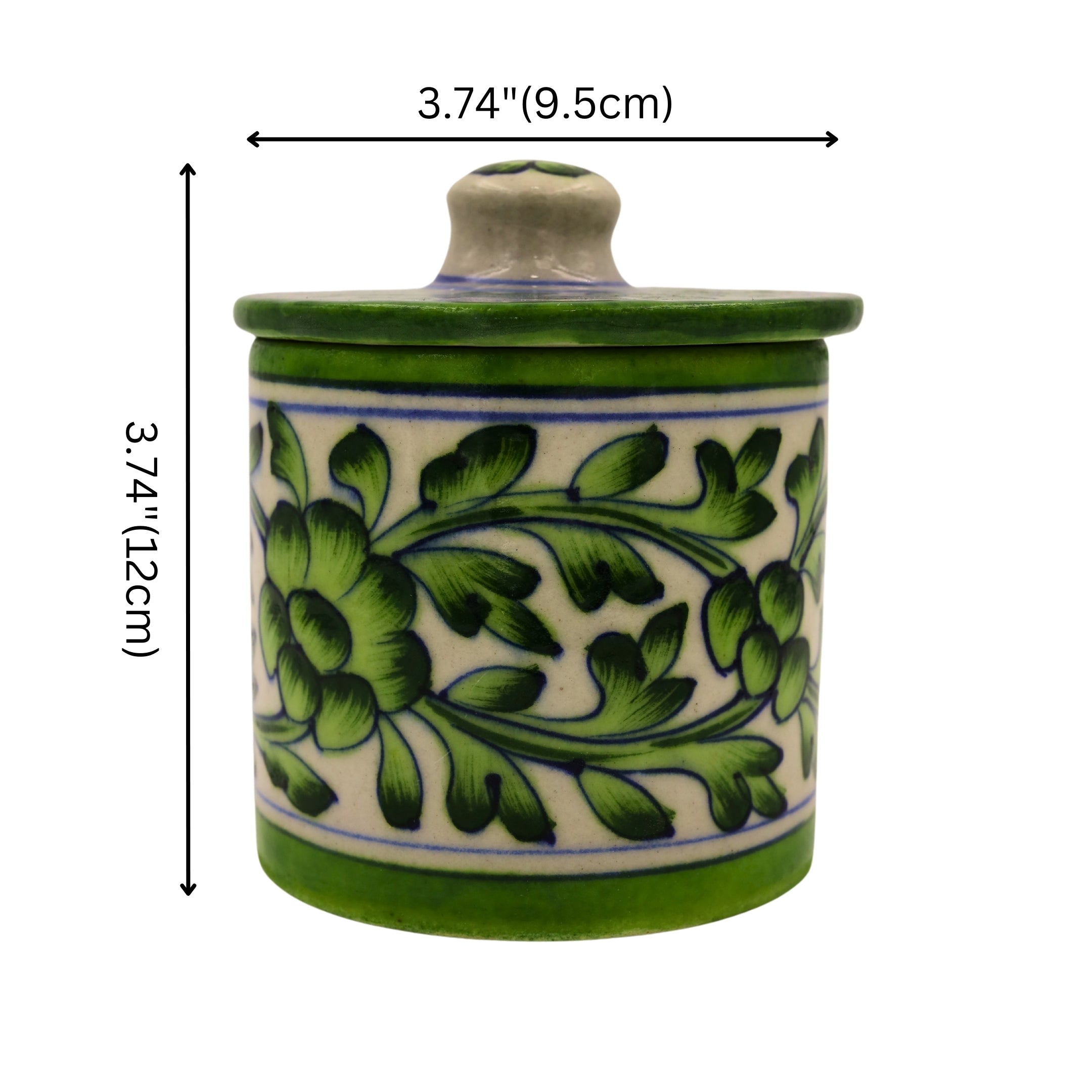 Blue Pottery Green Jar with Lid