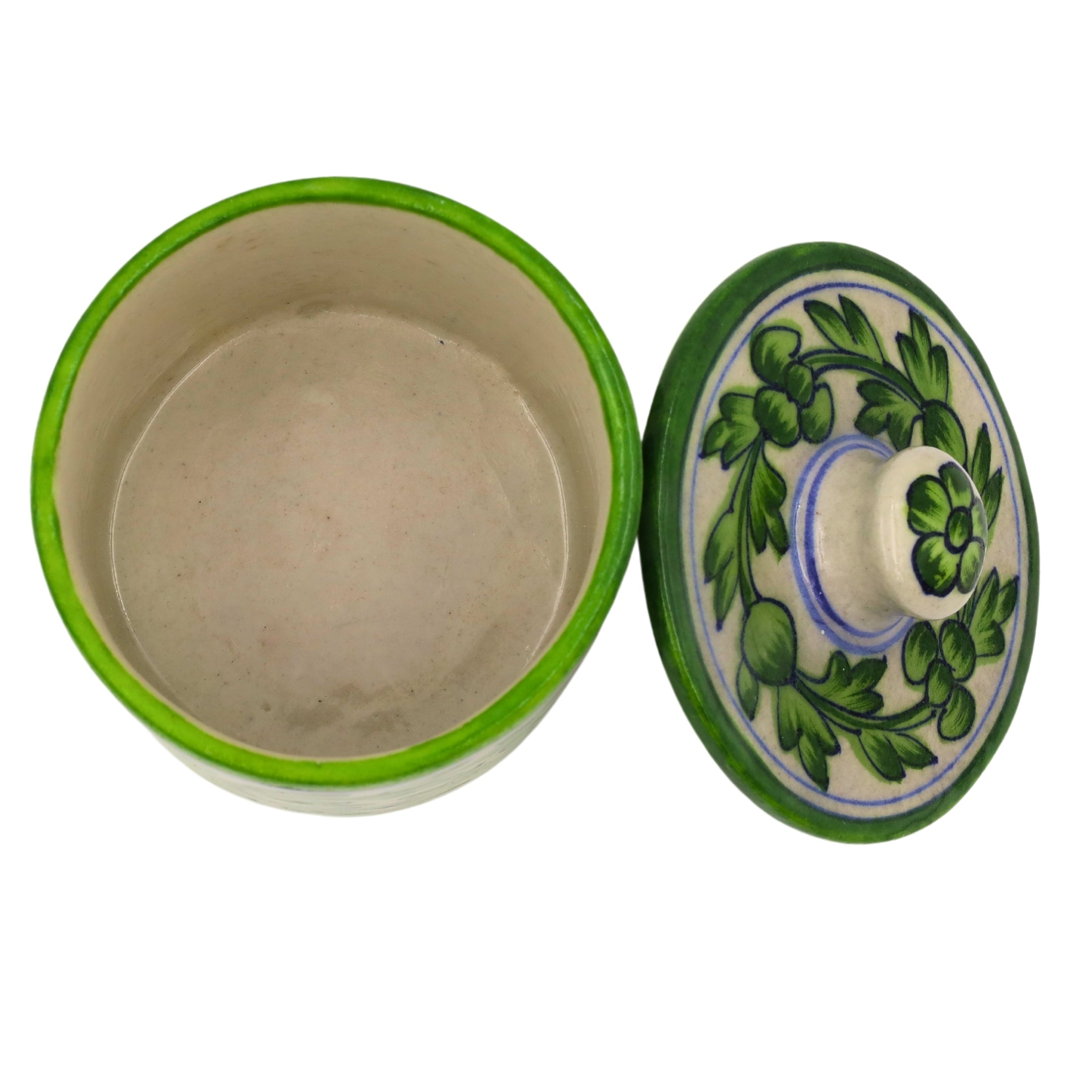 Blue Pottery Green Jar with Lid