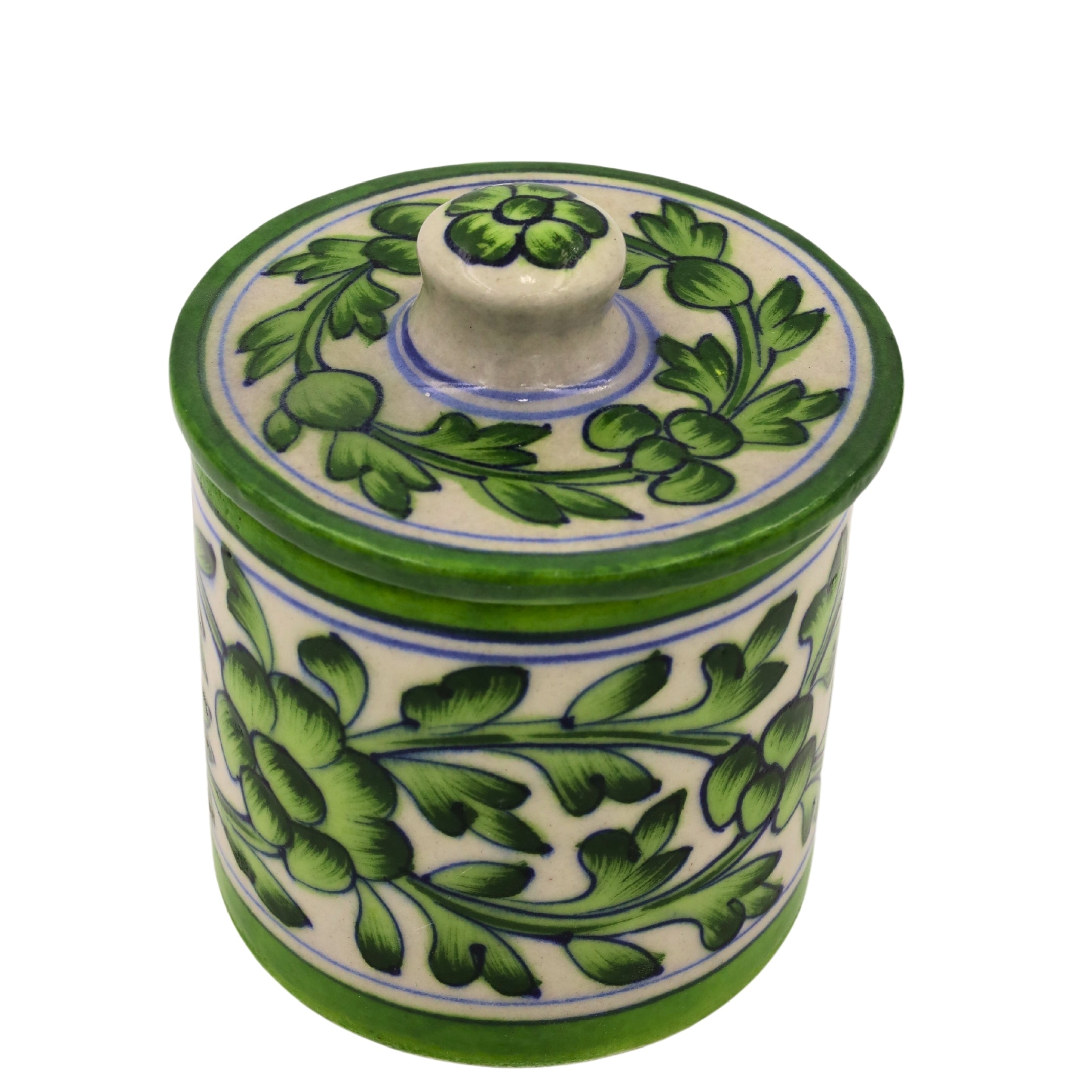Blue Pottery Green Jar with Lid