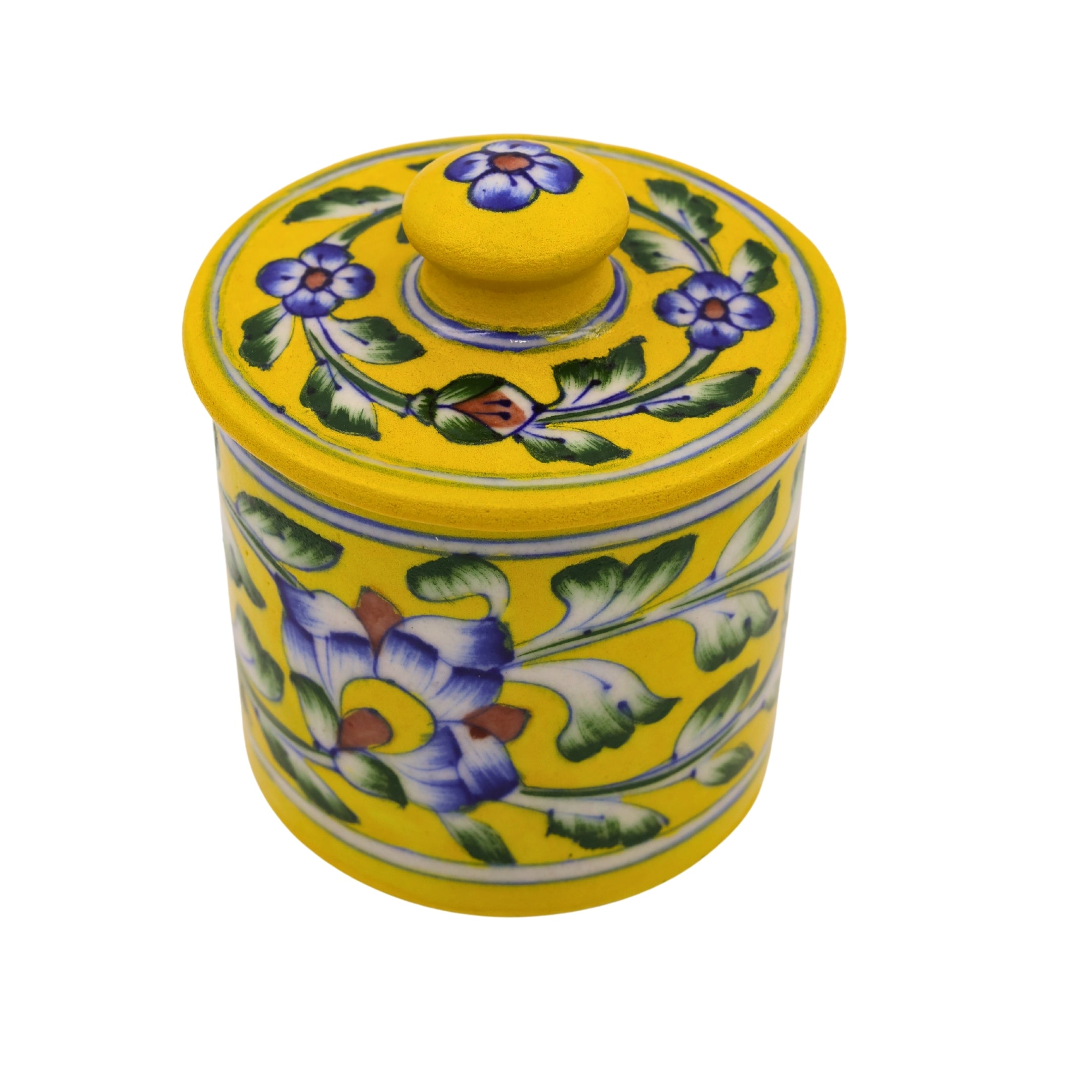 Blue Pottery Yellow Jar  with Lid