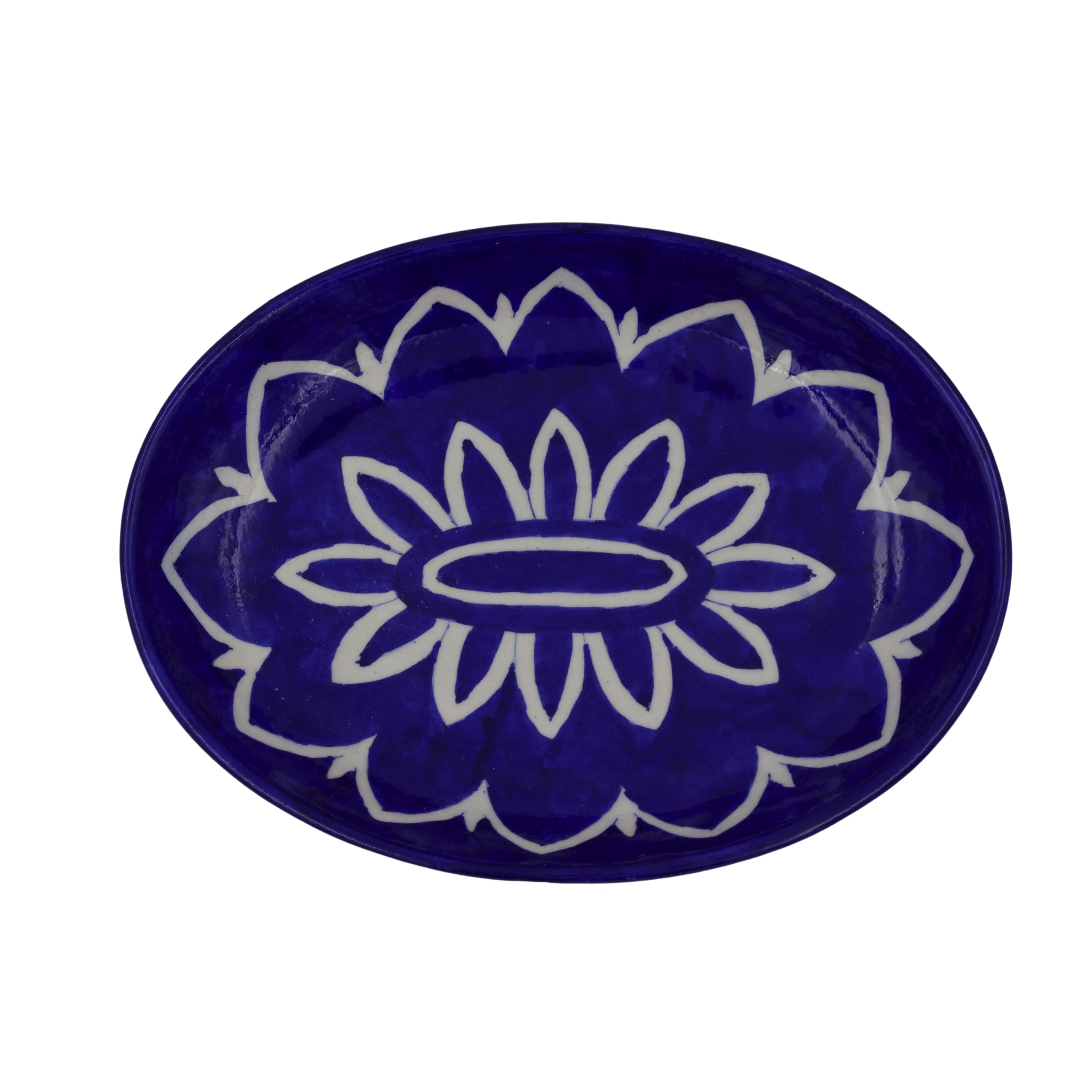Blue Pottery Oval  Decorative  Plate - Blue