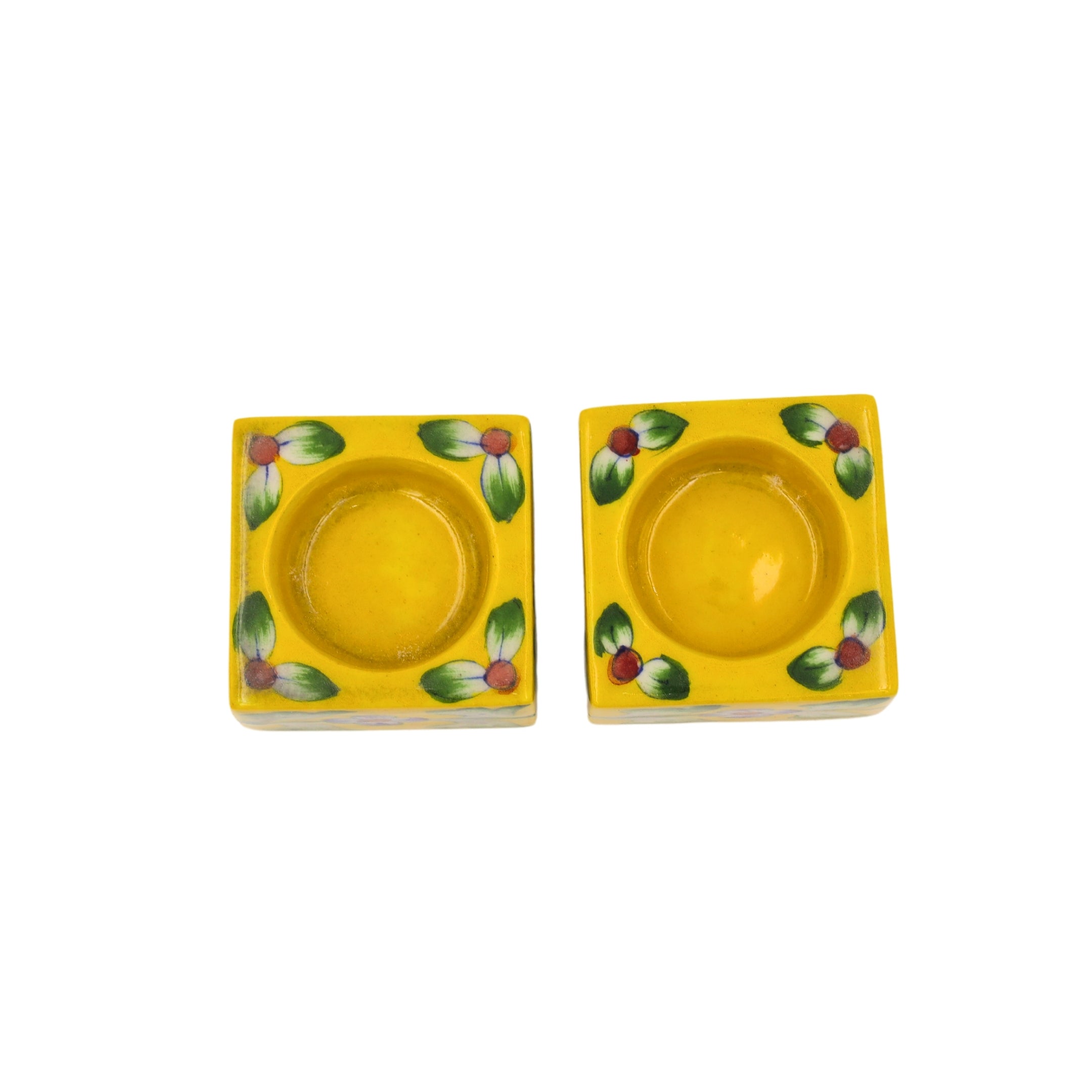 Set of 2 Blue Pottery Yellow Color T-Light Candles