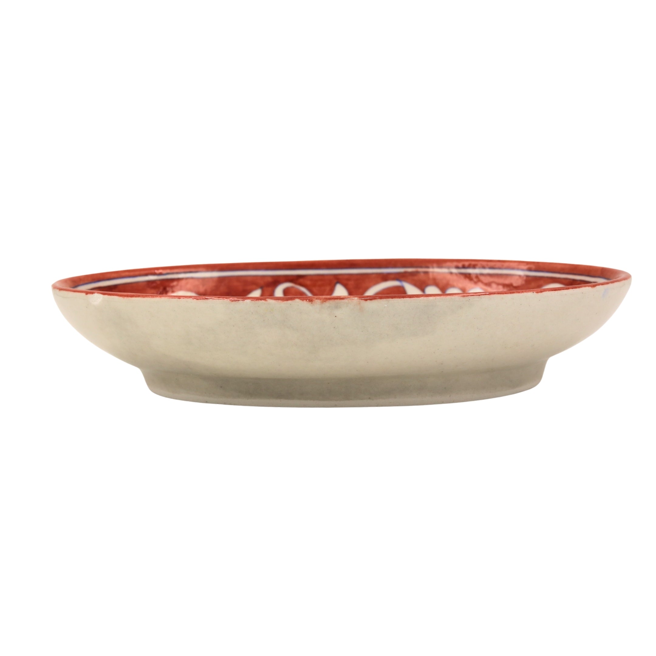 Blue Pottery Oval Plate - Maroon