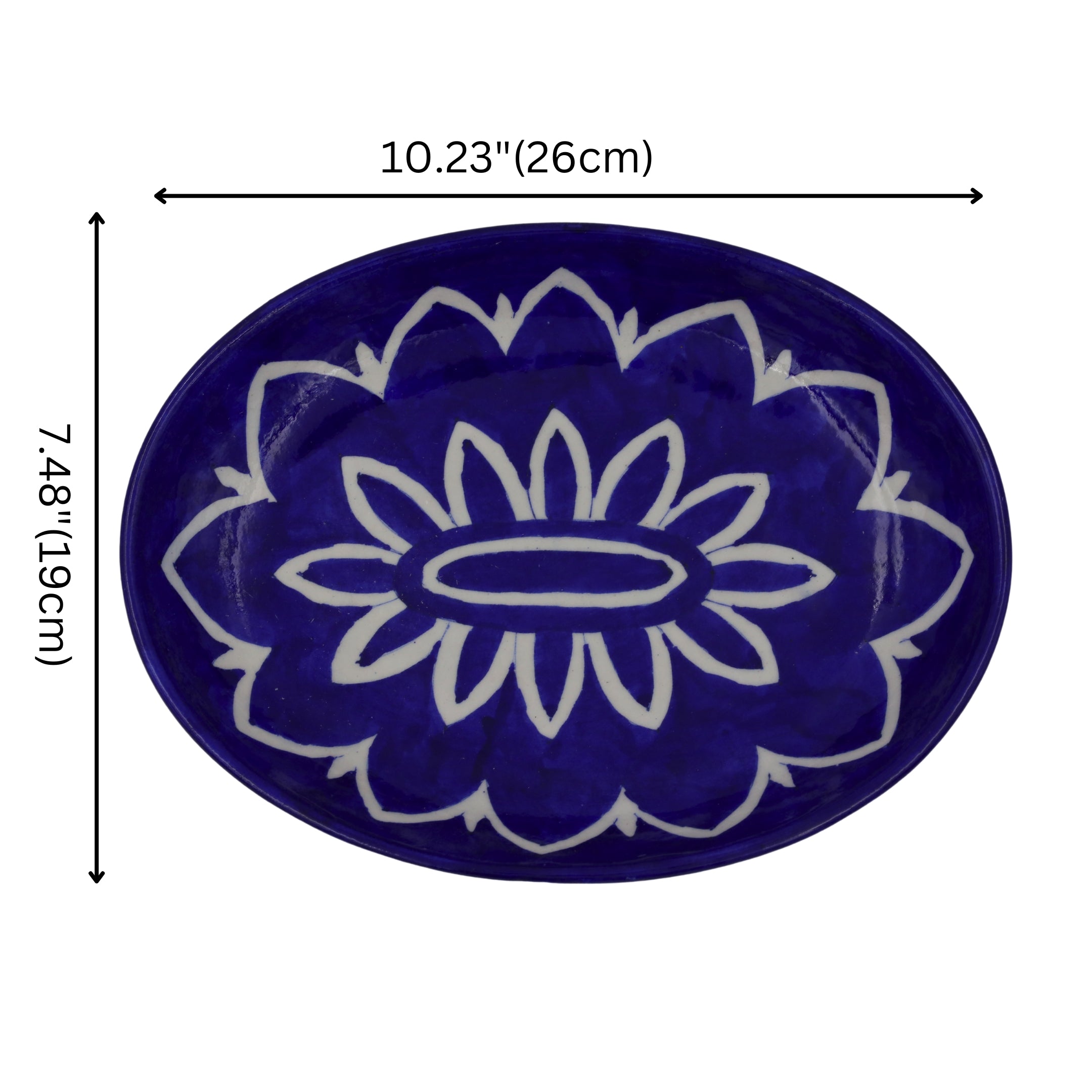 Blue Pottery Oval  Decorative  Plate - Blue