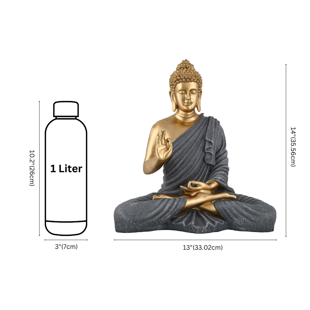 14-Inch Golden Buddha Statue with Charcoal Robe | Feng Shui Prosperity Gift | Vastu Meditation Decor | Zen Home Office Blessing