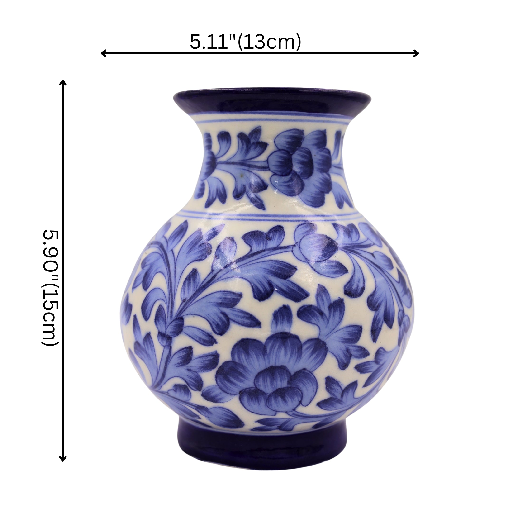 Blue Pottery Flower Vase - Cobalt Blue and White