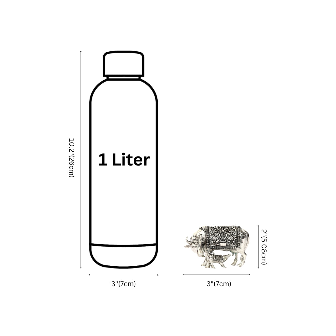 Handcrafted German Silver Cow and Calf Sculpture - Traditional Indian Decor for Home & Pooja