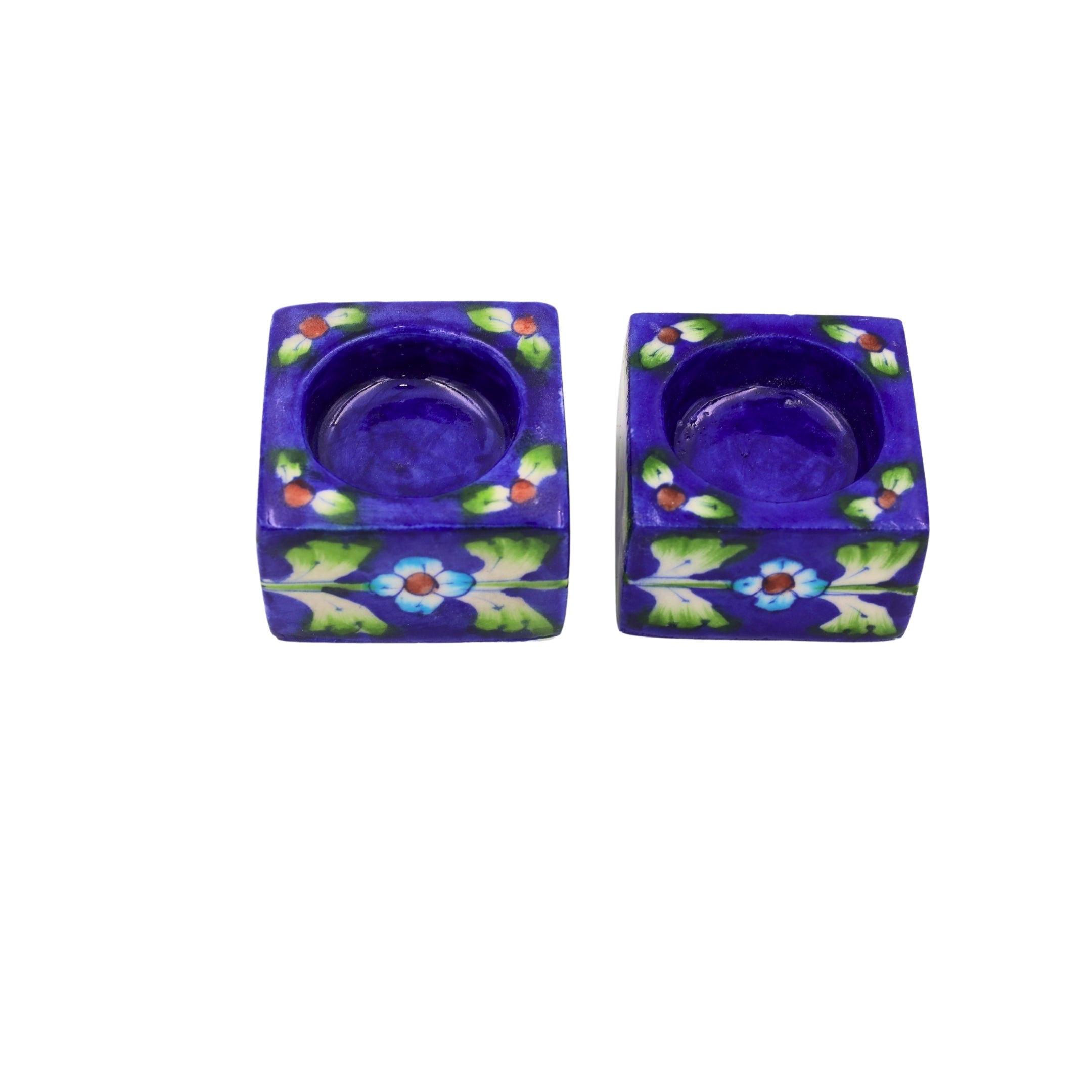 Set of 2 Blue Pottery Royal Blue Color T-Light Candles