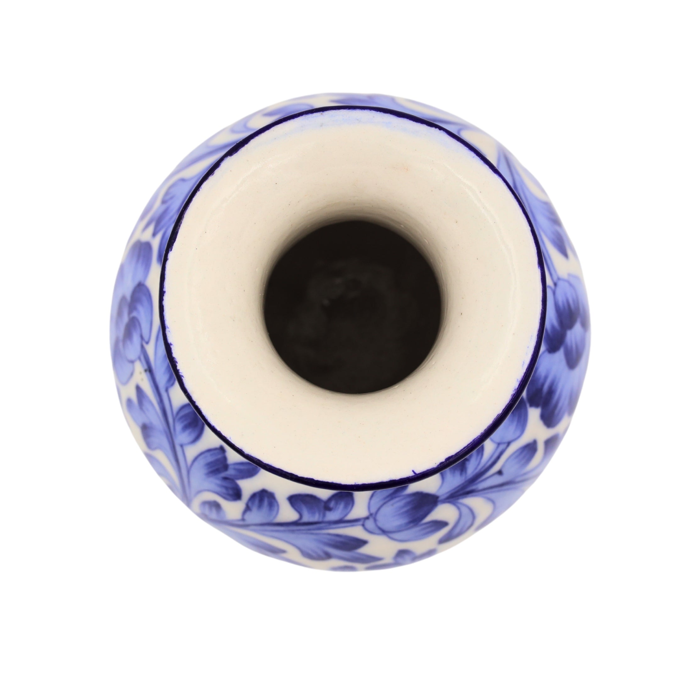 Blue Pottery Flower Vase - Cobalt Blue and White