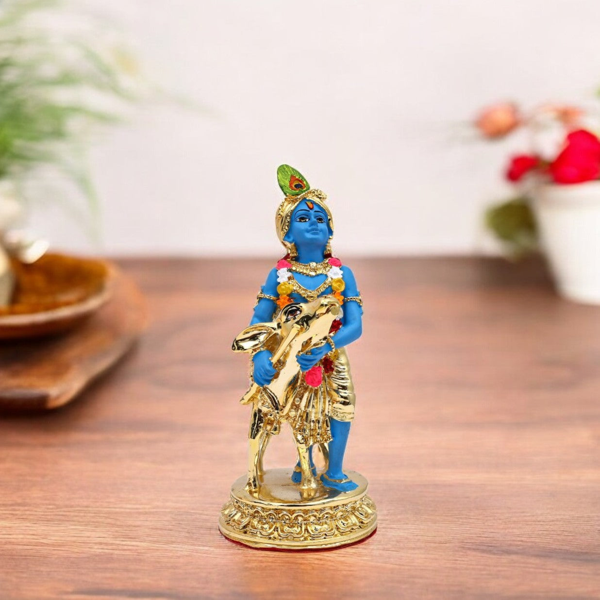 Divine Govinda With Cow Figurine - Available in Gold and Silver Coating