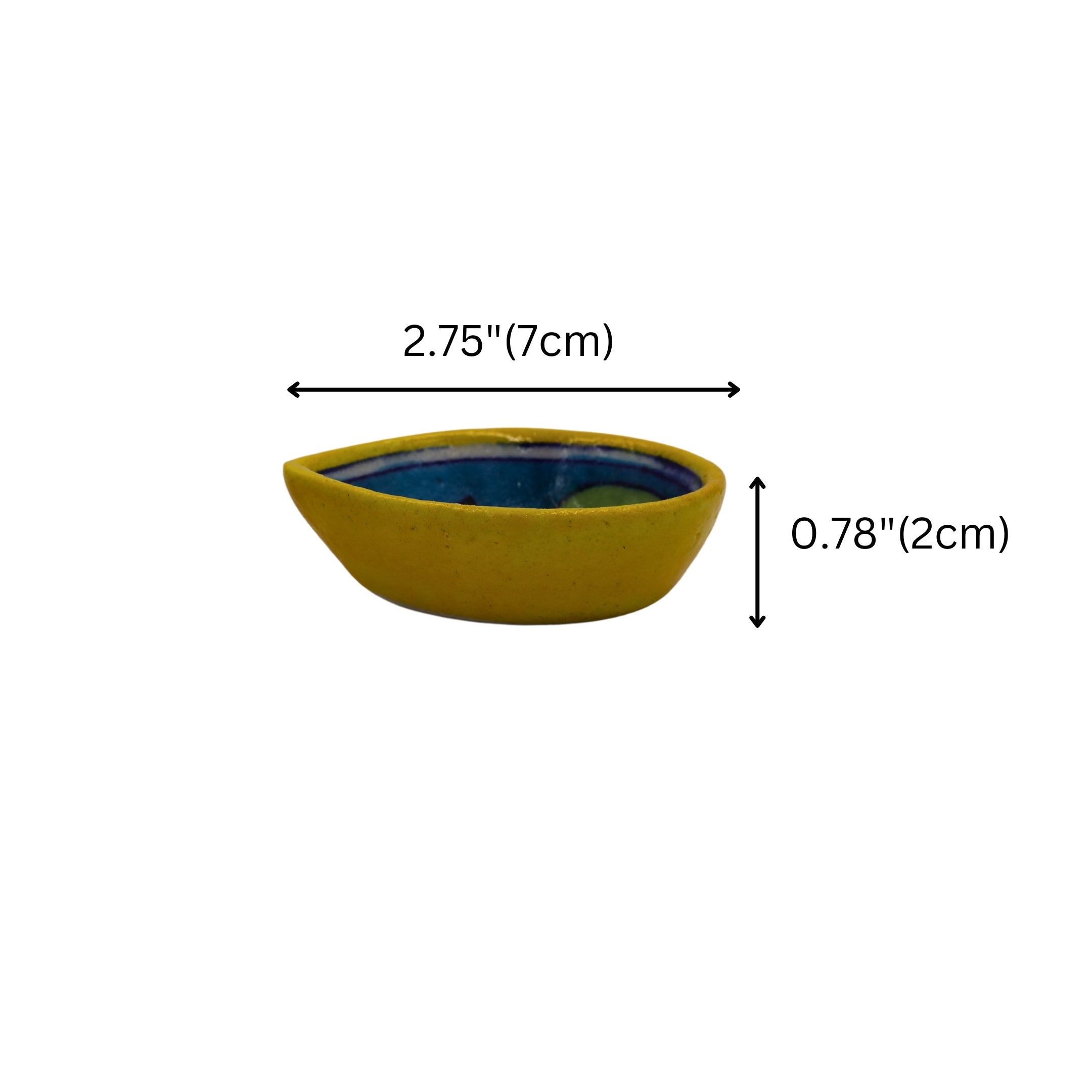 Set of 4 Blue Pottery Yellow and Sky Blue Diyas