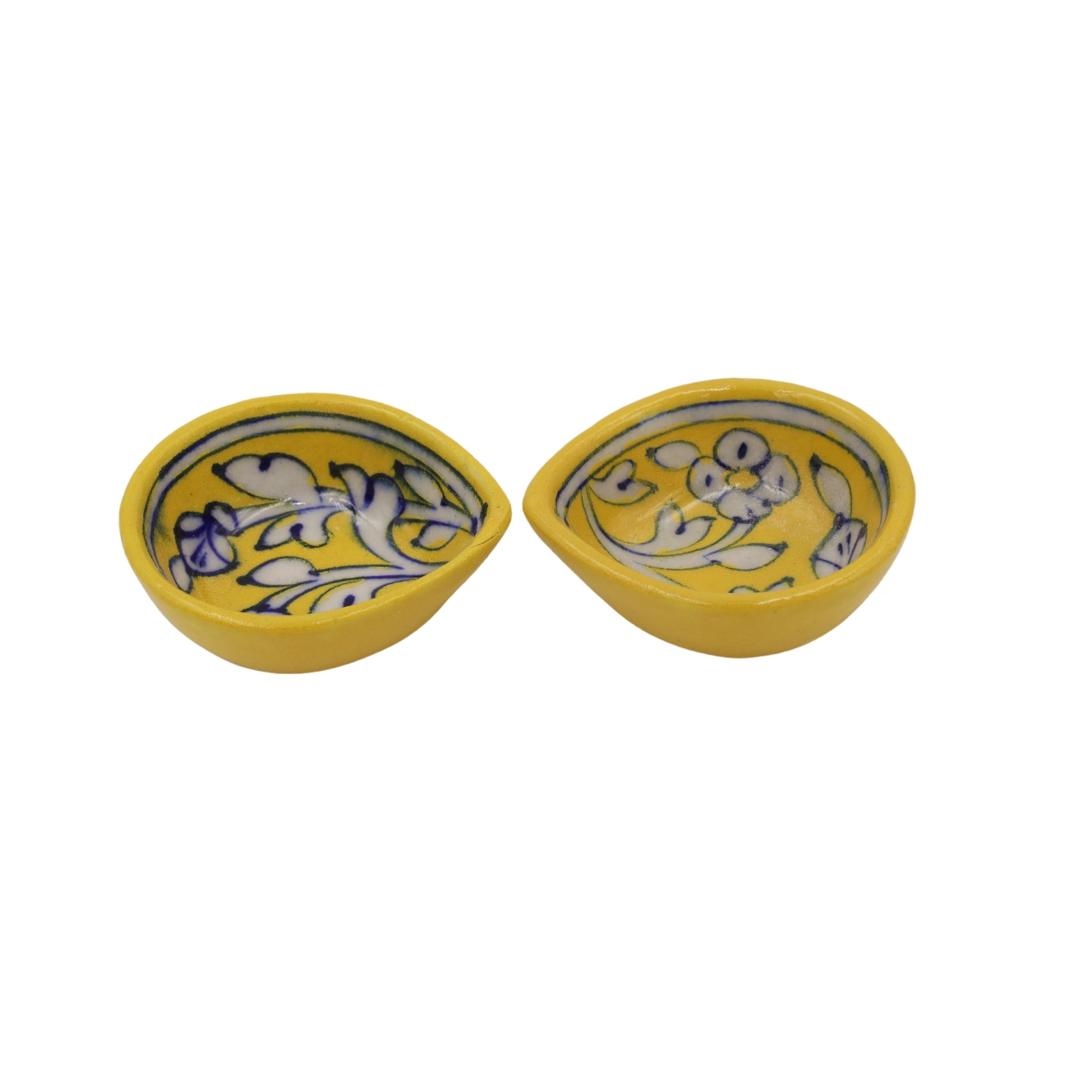 Set of 4 Blue Pottery Yellow and white Diyas