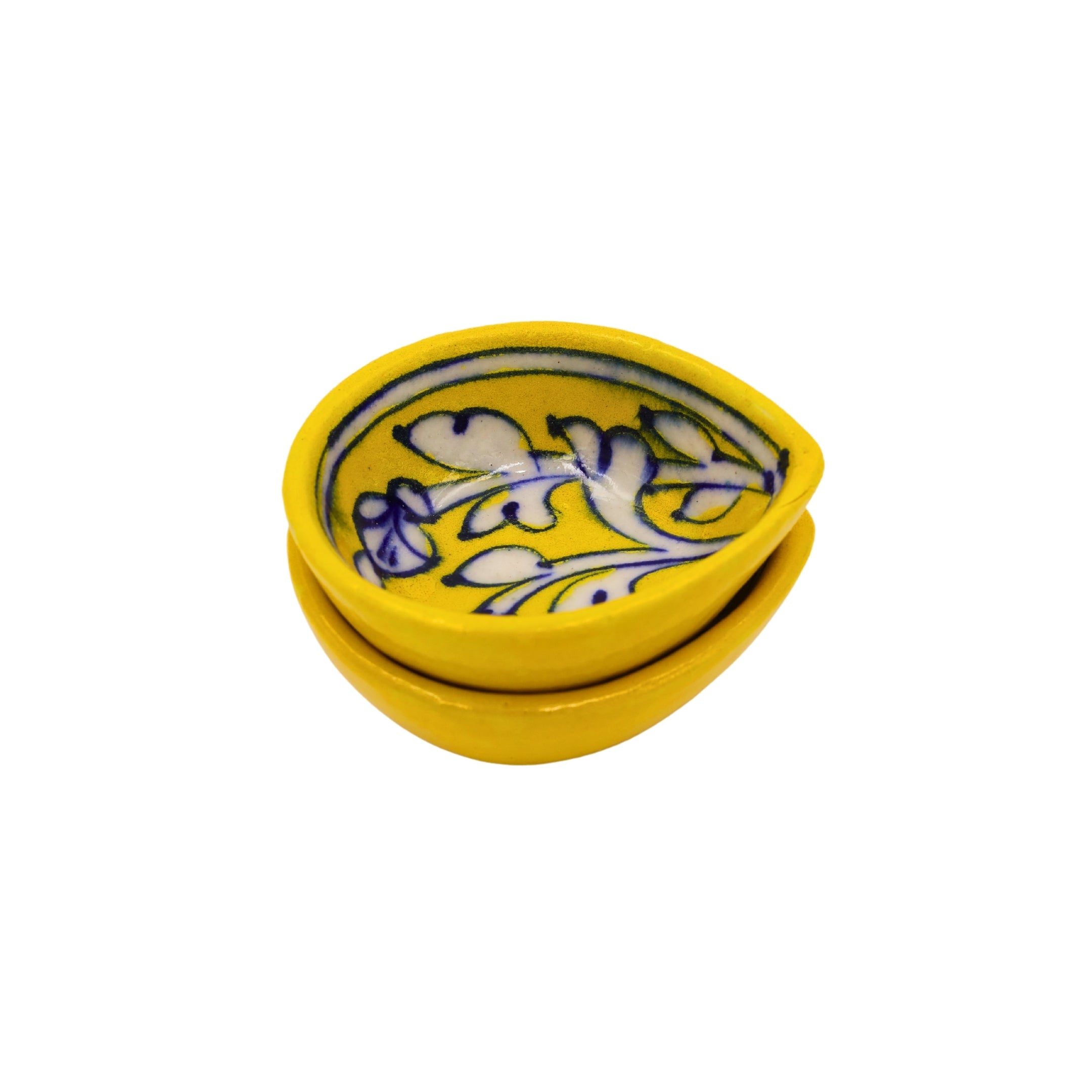 Set of 4 Blue Pottery Yellow and white Diyas