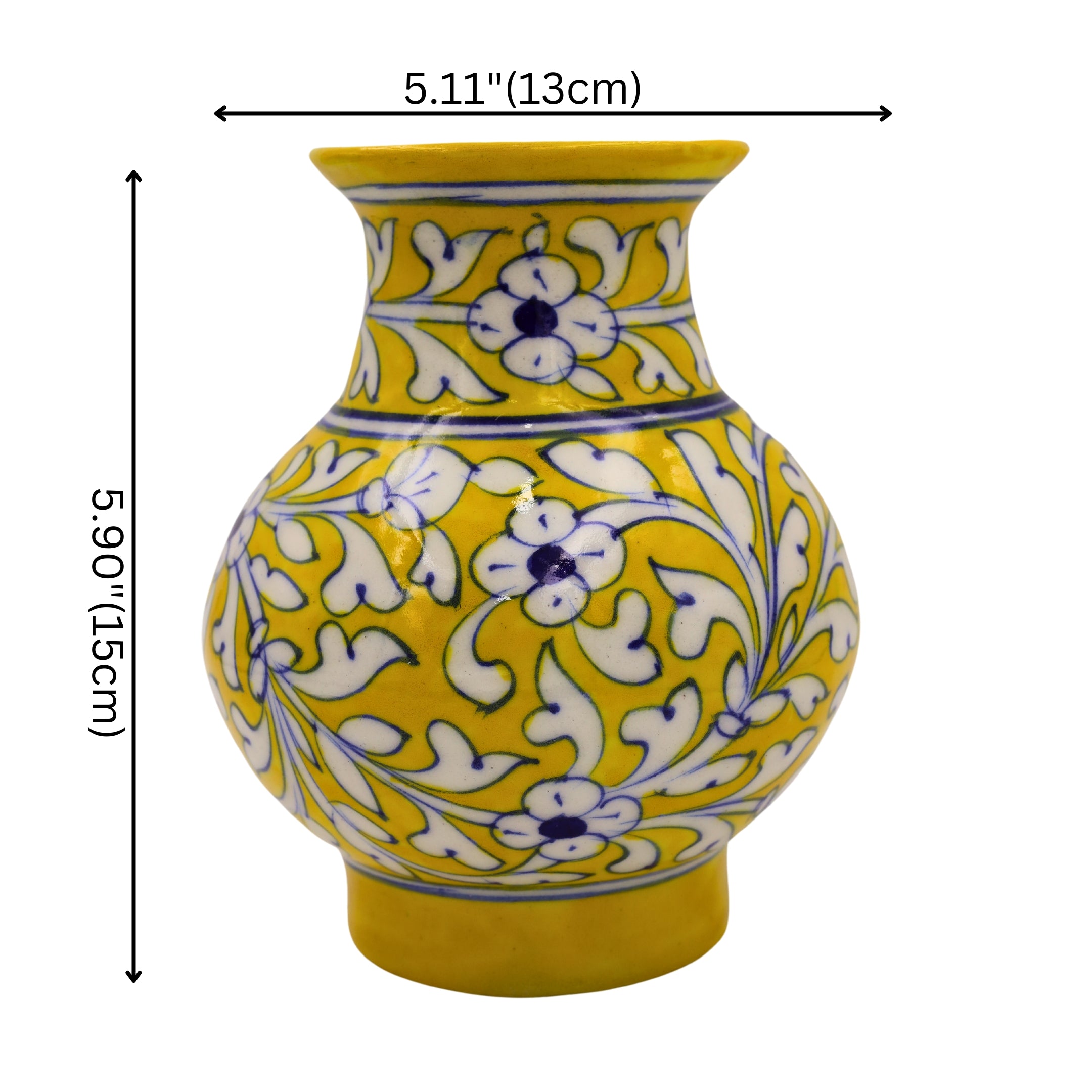 Blue Pottery Flower Vase - Yellow