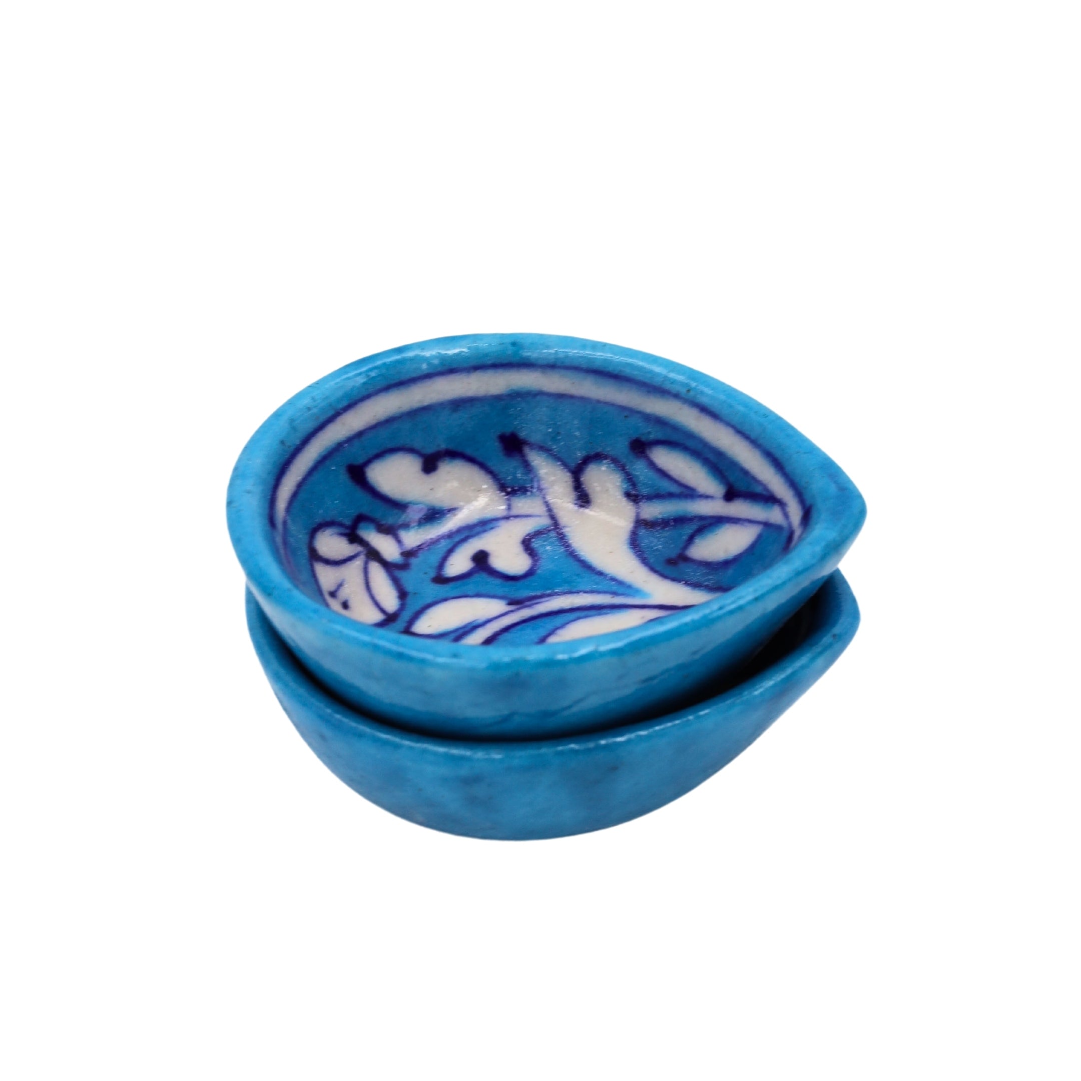 Set of 4 Blue Pottery Sky blue and white Diyas