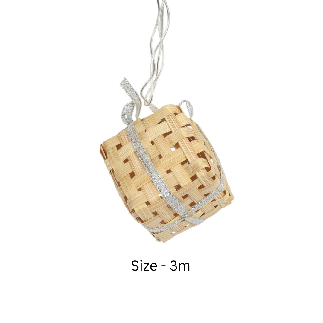 Beige Cube Shaped Premium Handmade Bamboo String Fairy Light - Festive Decor Item