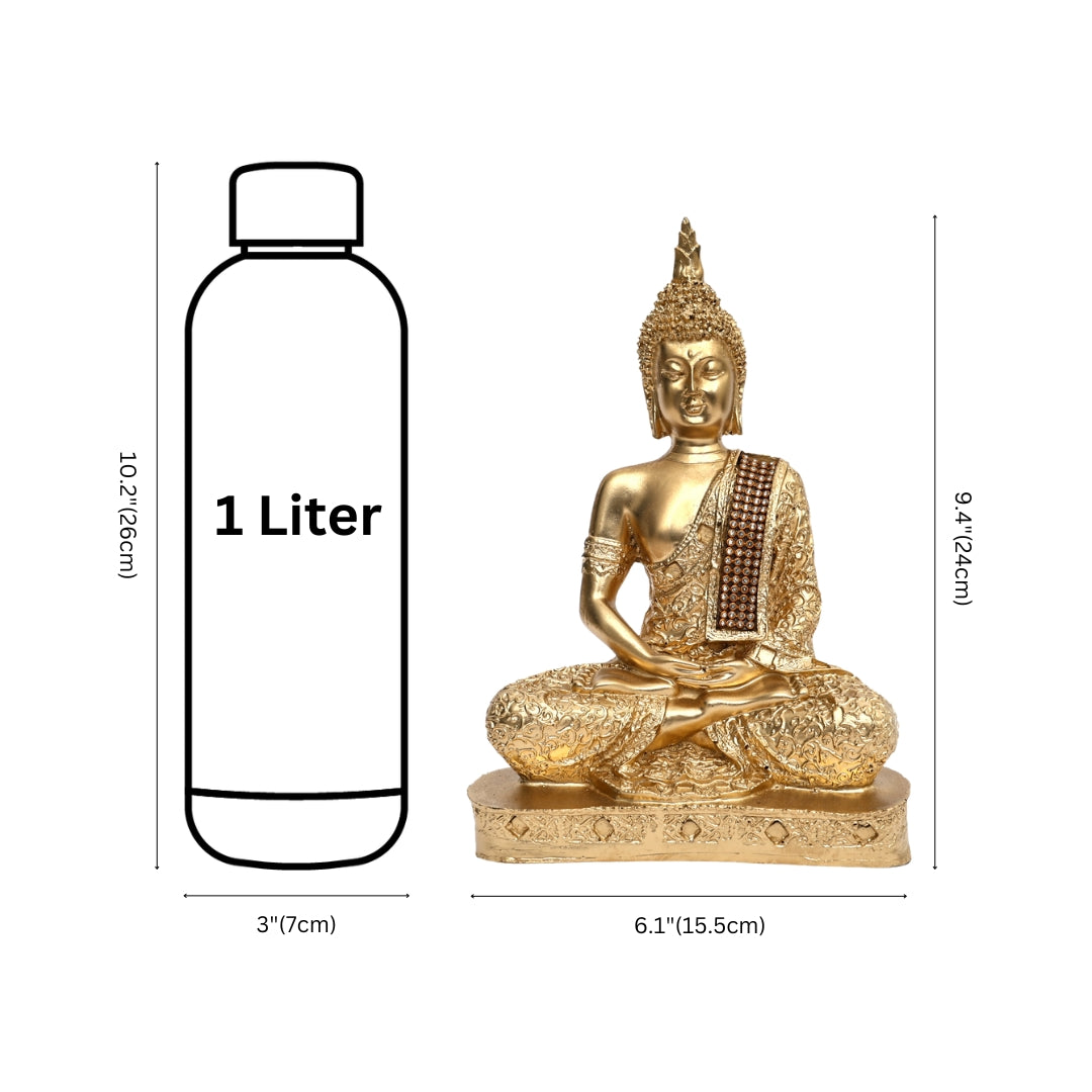 Golden Matte Finish Buddha Idol for Home Décor -Golden Detailing on Robe