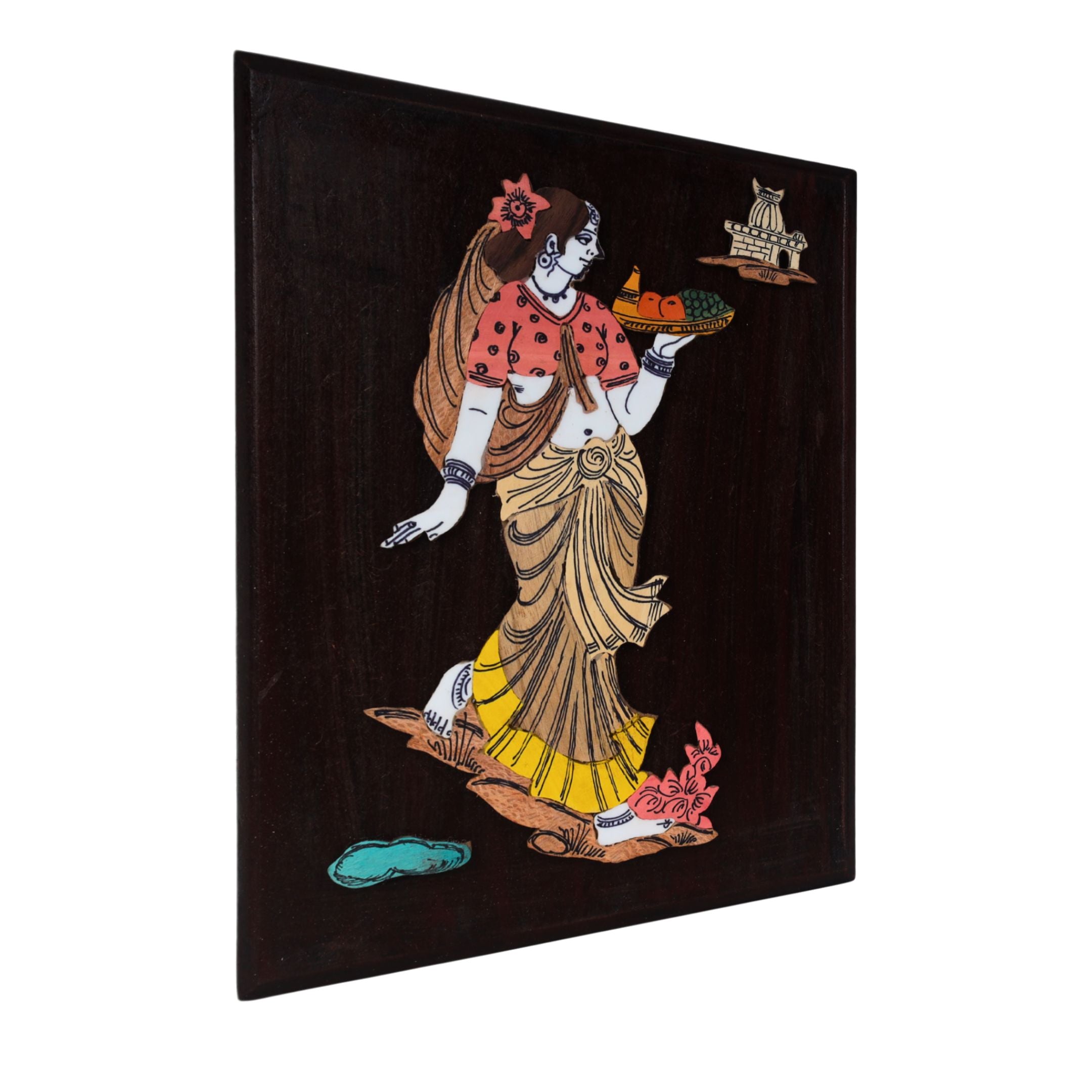 3D Elegant Lady with Fruit Plate Wall Decor