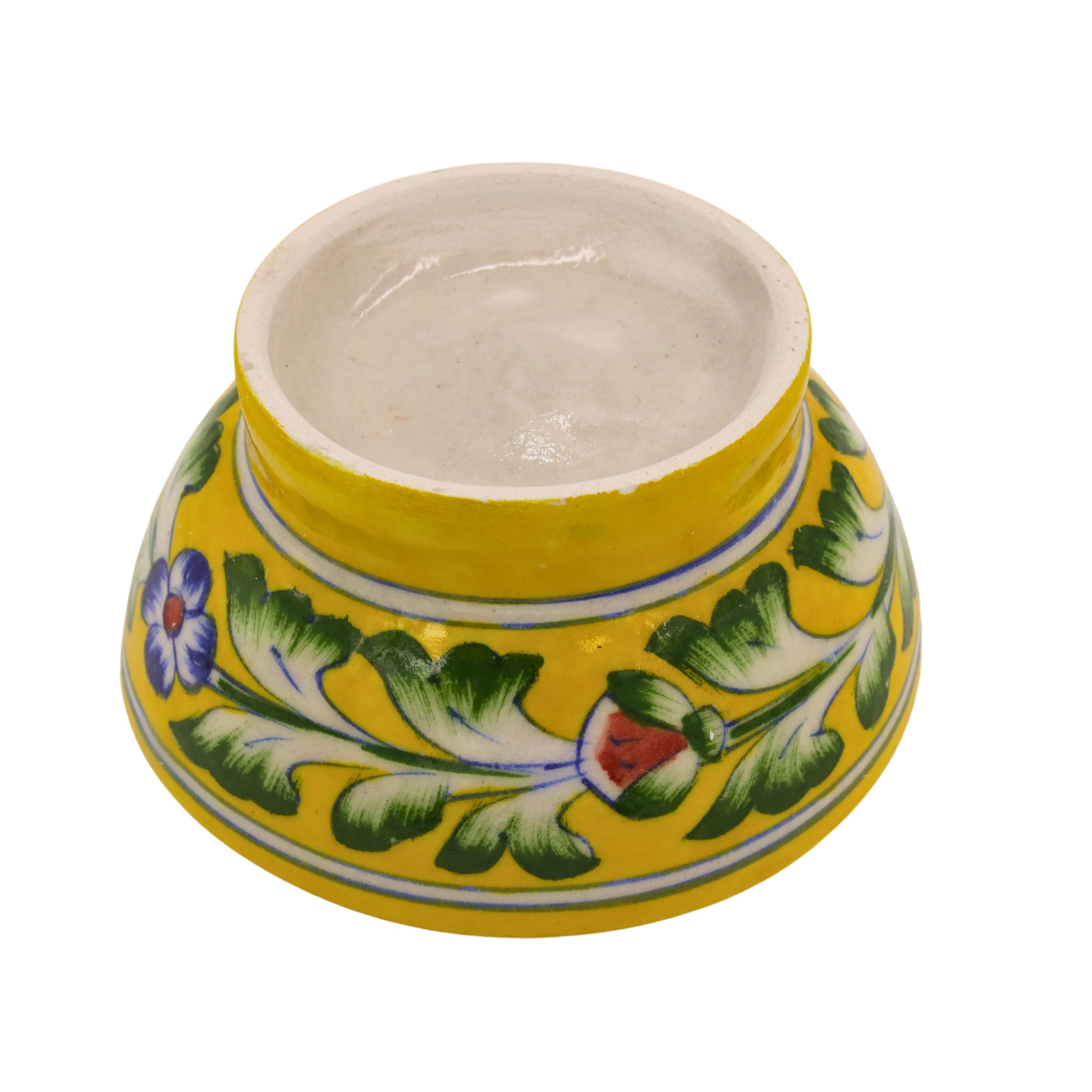 Blue Pottery Round Bowl - Yellow