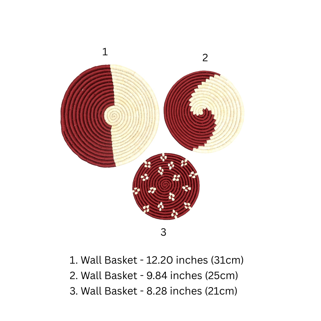 Handcrafted Sabai Grass Wall Décor Plates – Set of 3 (Maroon & Beige)