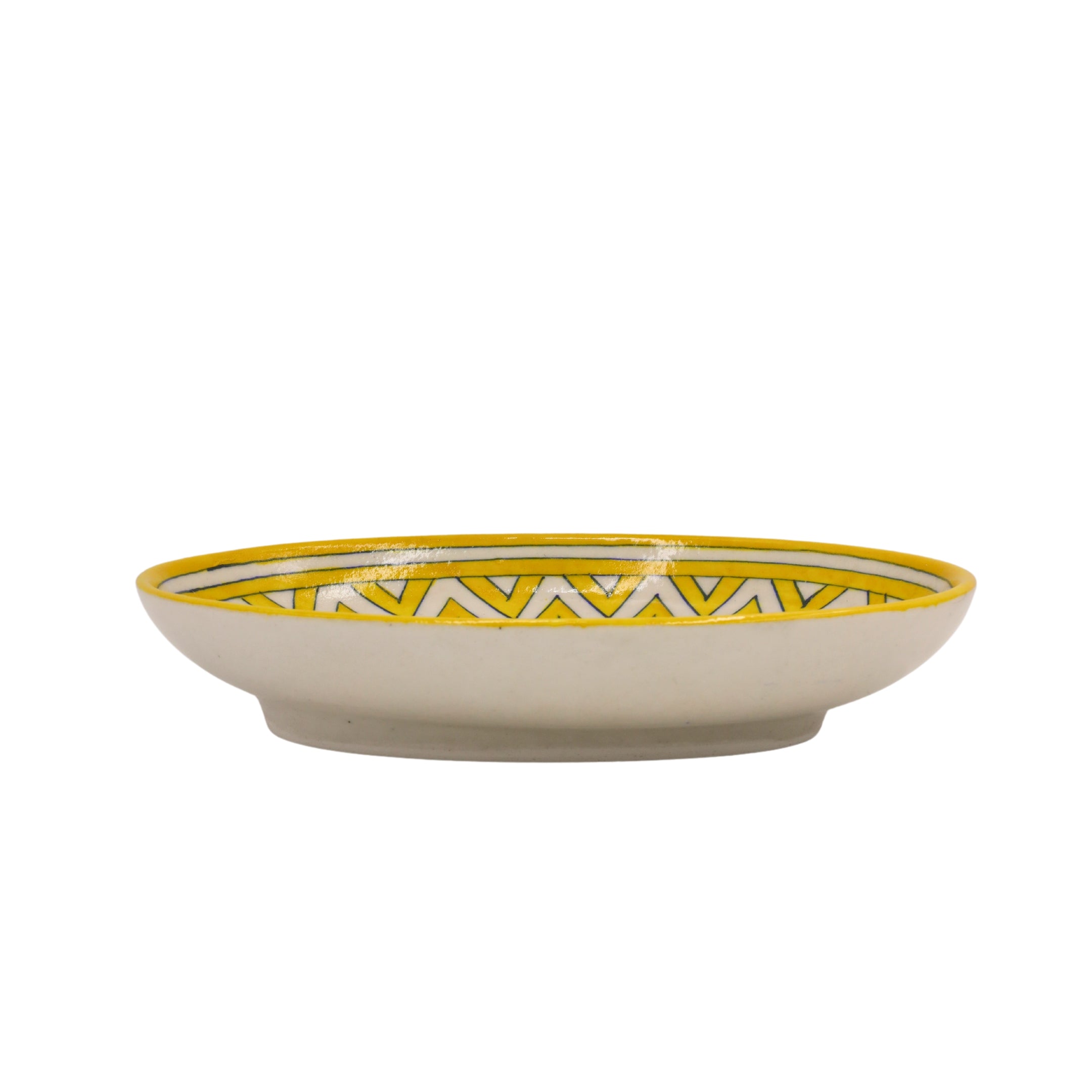 Blue Pottery Oval Plate  Decorative  - Yellow