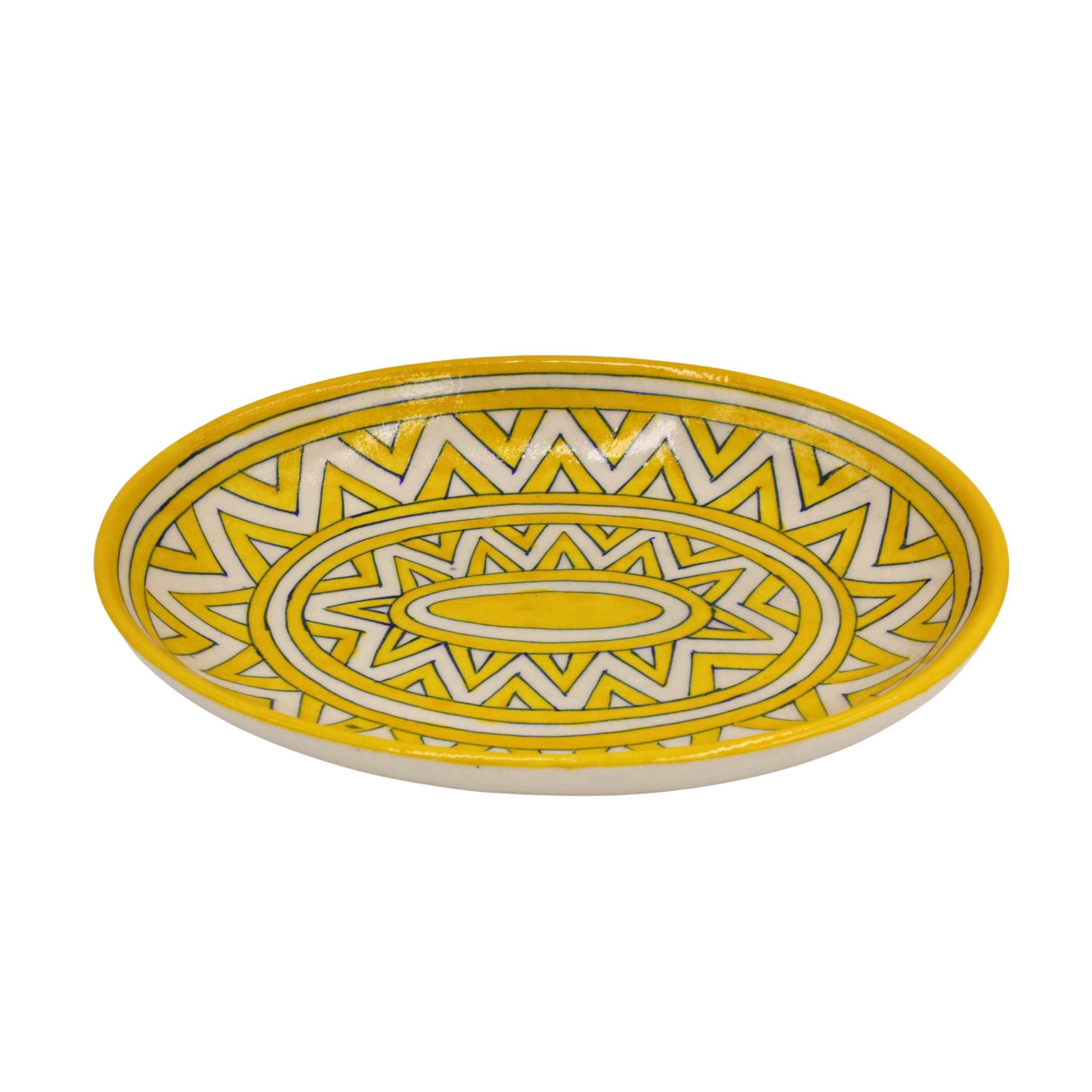 Blue Pottery Oval Plate  Decorative  - Yellow