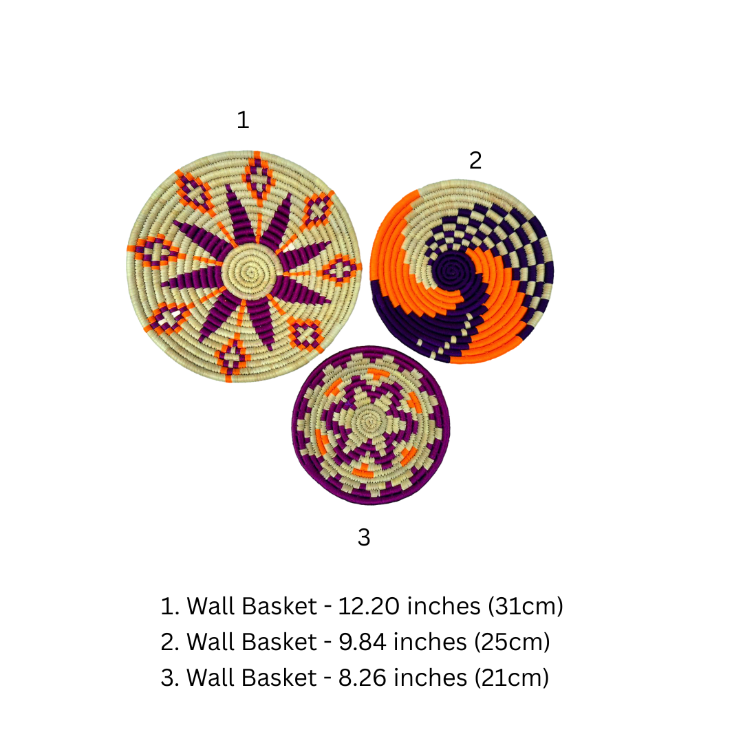 Handcrafted Sabai Grass Wall Art (Set of 3) – Maroon and Yellow Sustainable Wall Decor Product