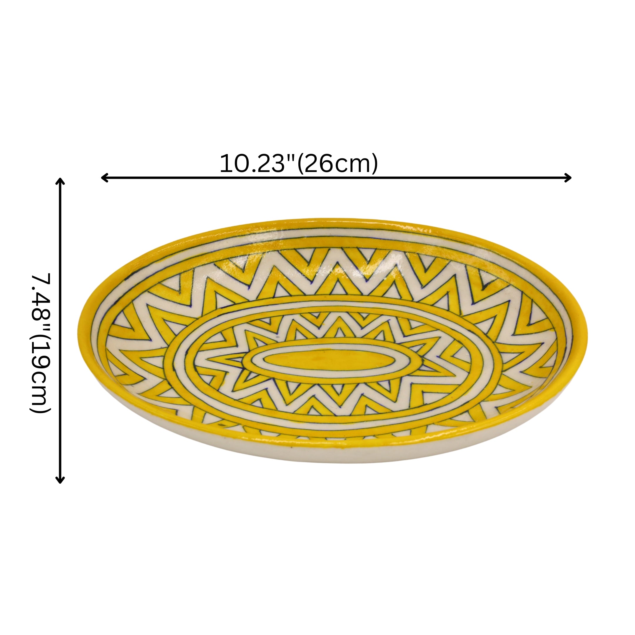 Blue Pottery Oval Plate  Decorative  - Yellow