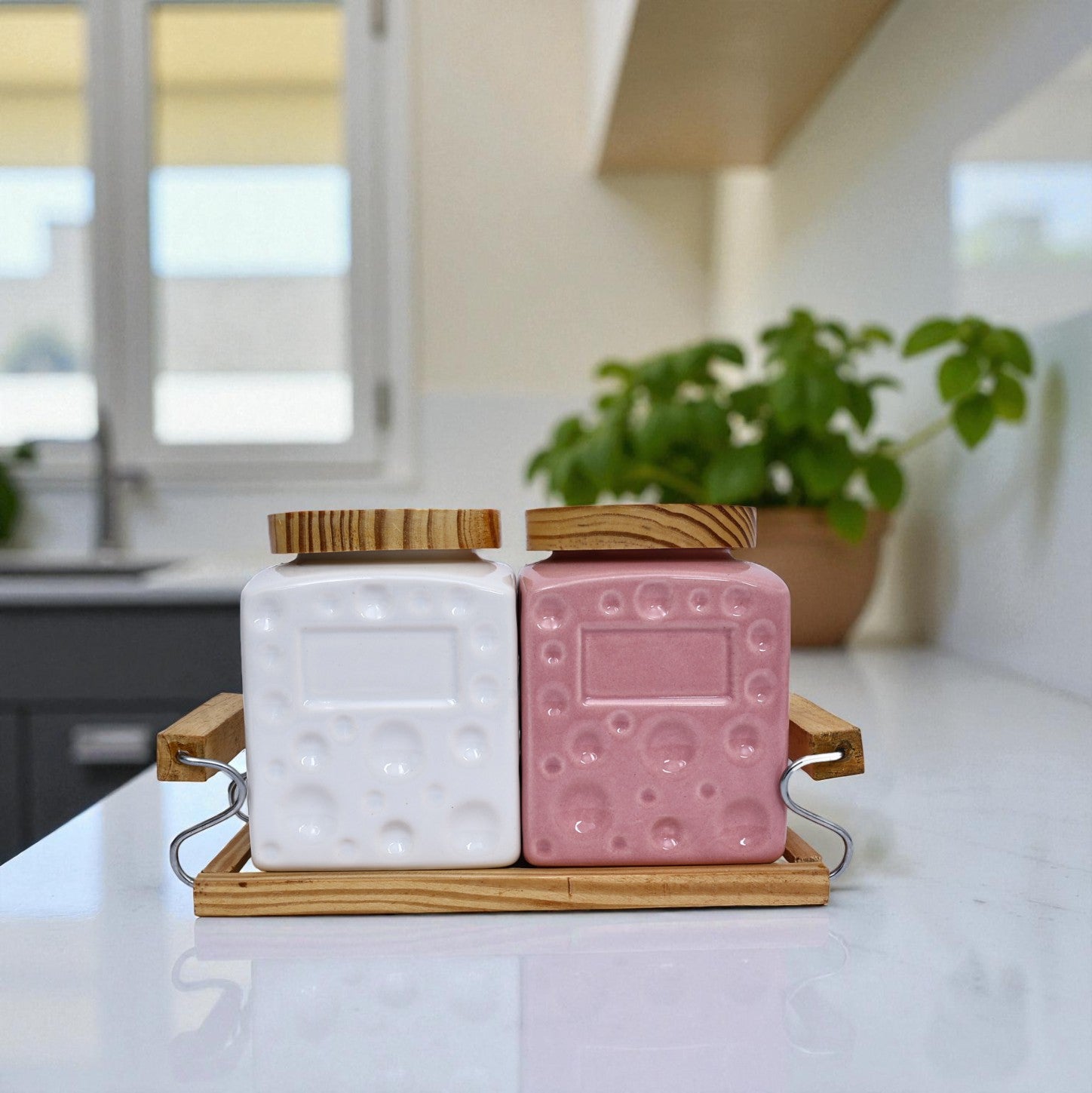 Air-tight Ceramic Jar set with Tray