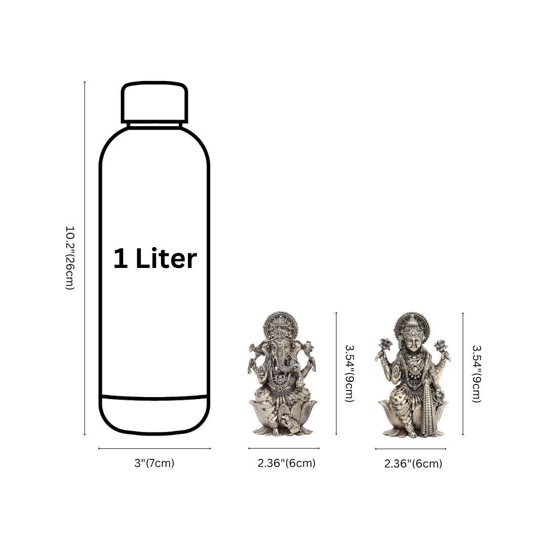 Antique Brass Ganesh and Lakshmi Idol (Pair) - Perfect for Home Temple