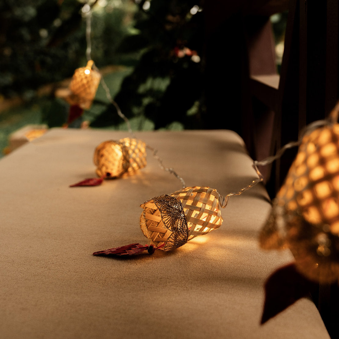Beige Bell shaped Premium Handmade Bamboo String Fairy Light