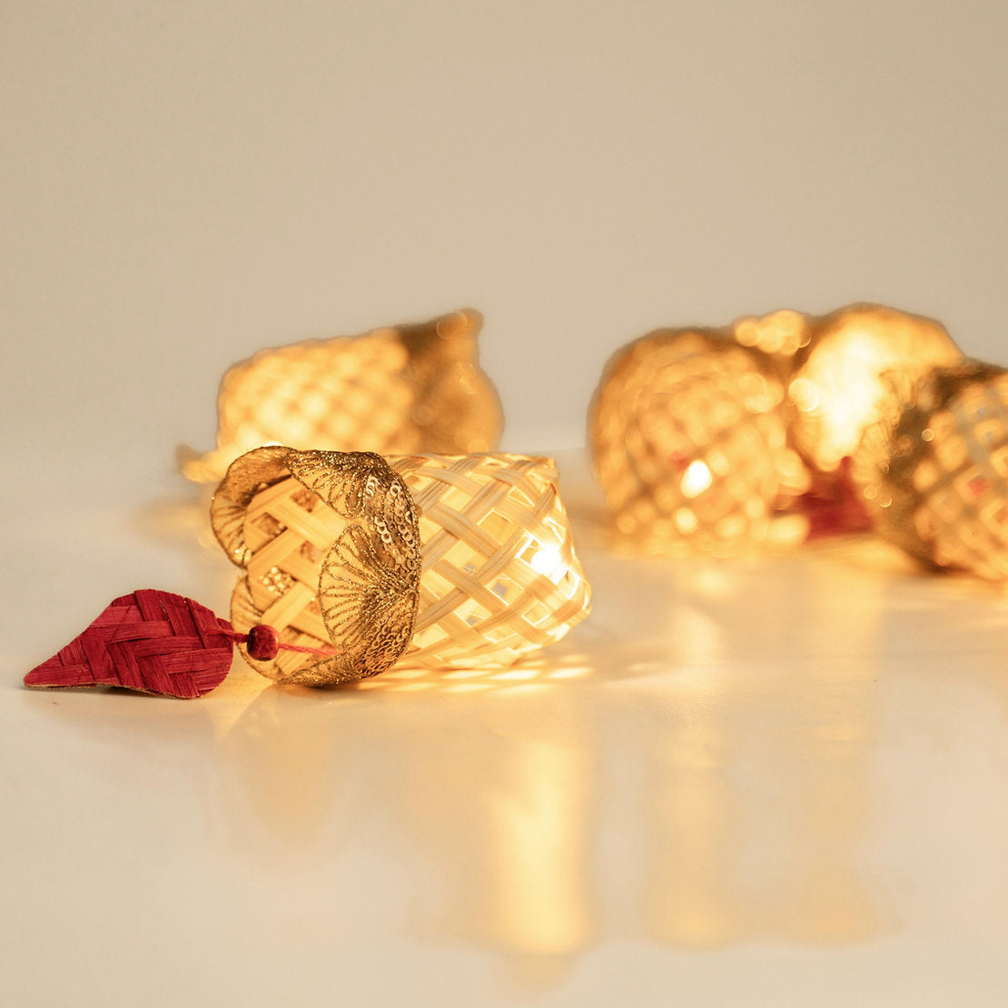 Beige Bell shaped Premium Handmade Bamboo String Fairy Light
