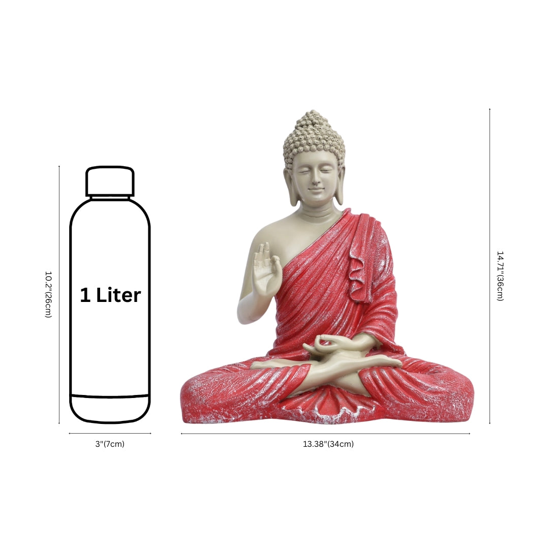 Beige Matte Finish Buddha Statue with Red Robe 