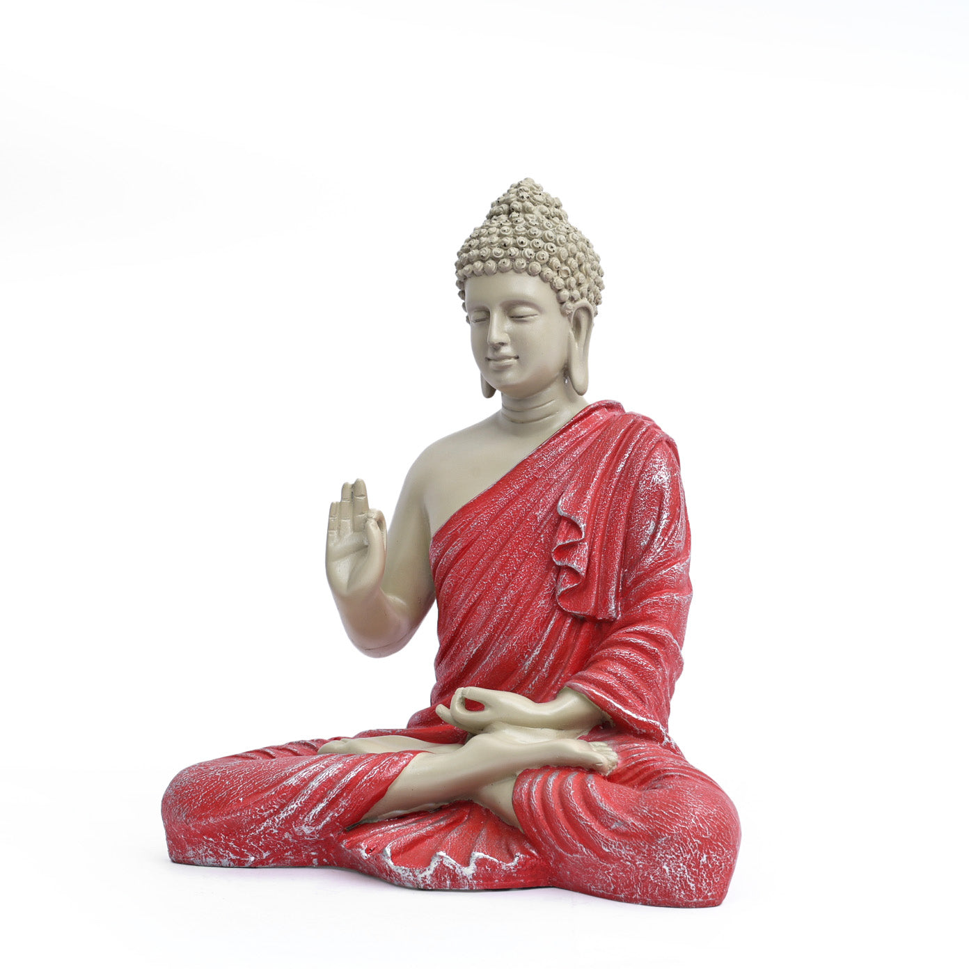 Beige Matte Finish Buddha Statue with Red Robe 