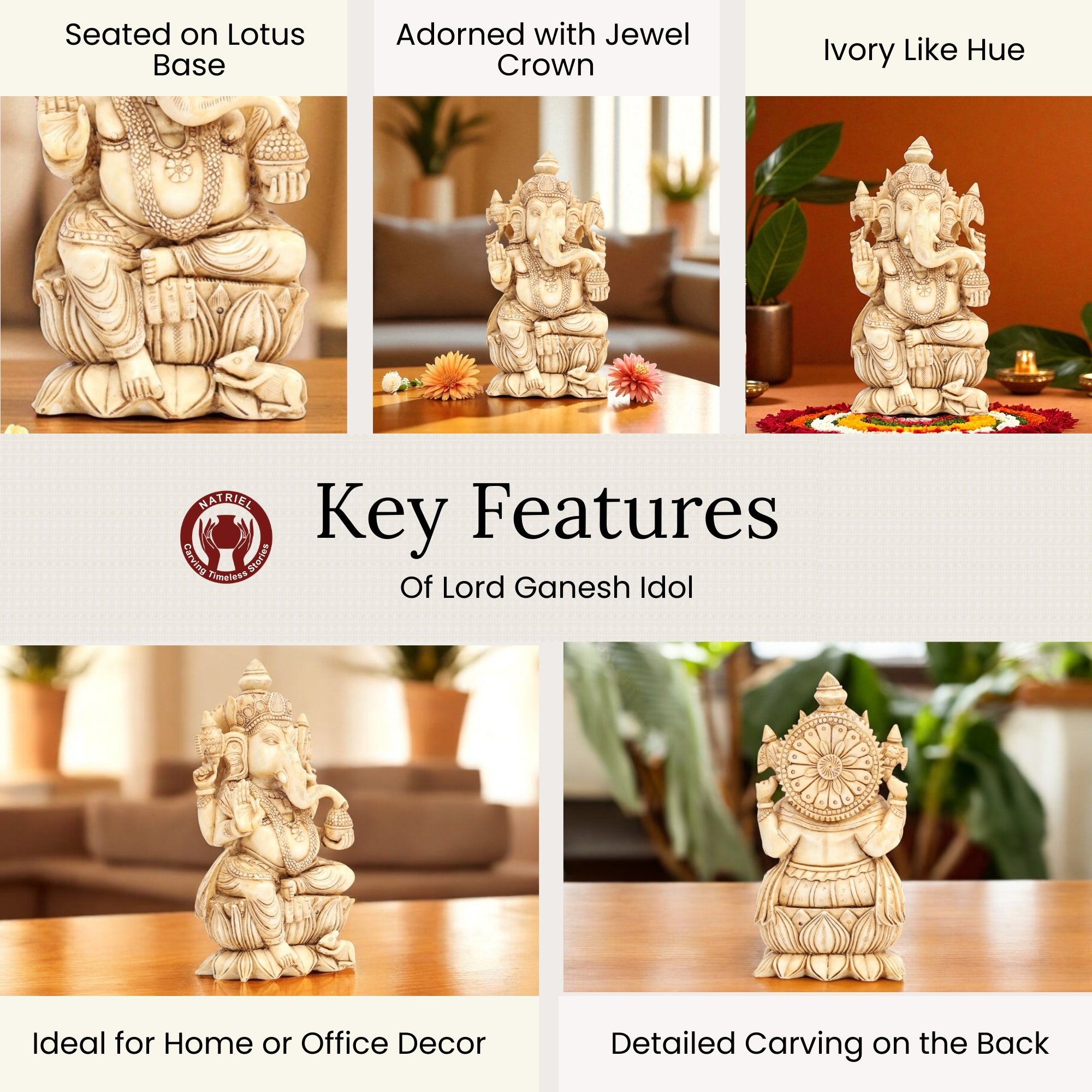 Big Cultured Marble Ganesha Idol 