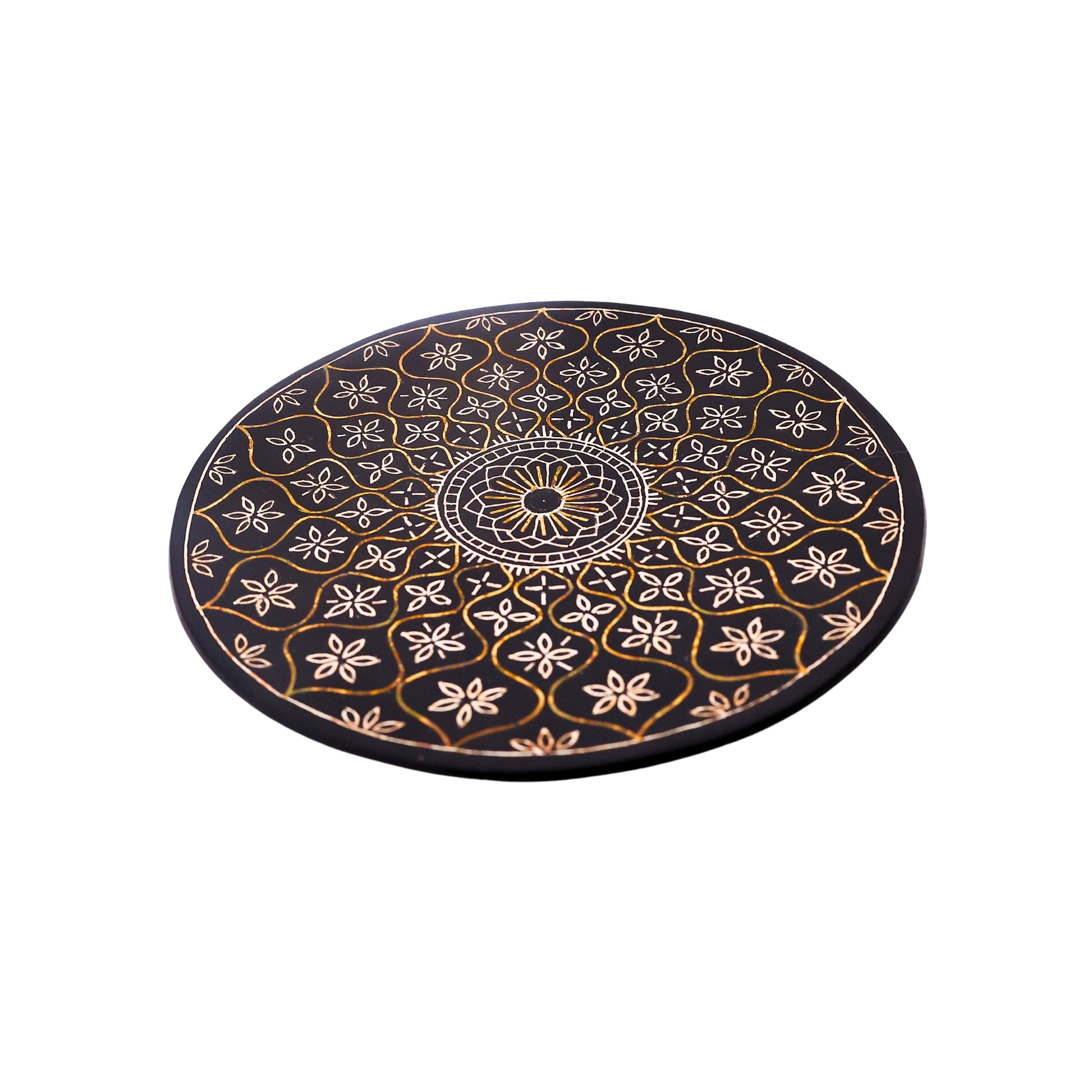 Black Decorative Plate - Bidri Art - Silver Inlay Work 