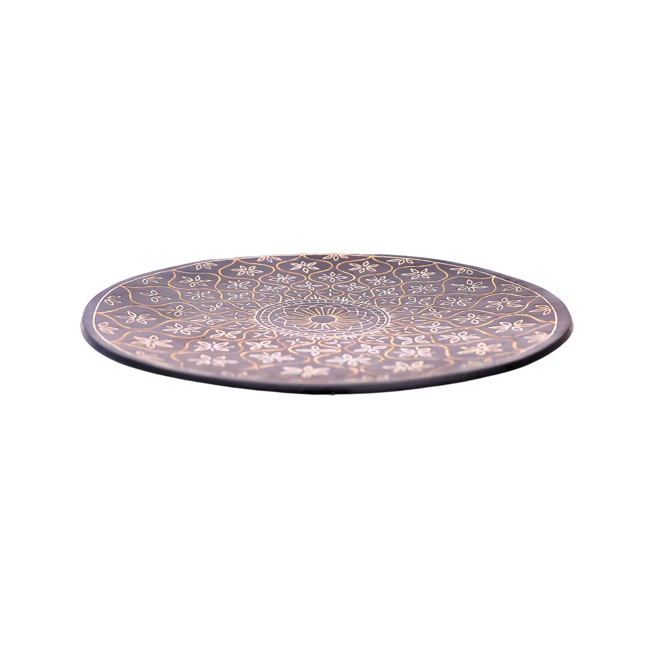 Black Decorative Plate - Bidri Art - Silver Inlay Work 