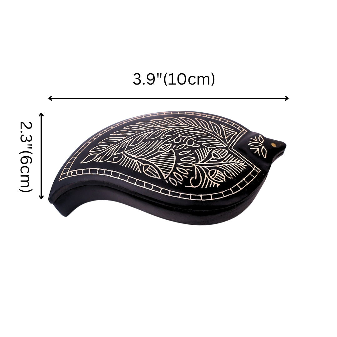 Black Kumkum Box - Bidri Art - Silver Inlay Work 
