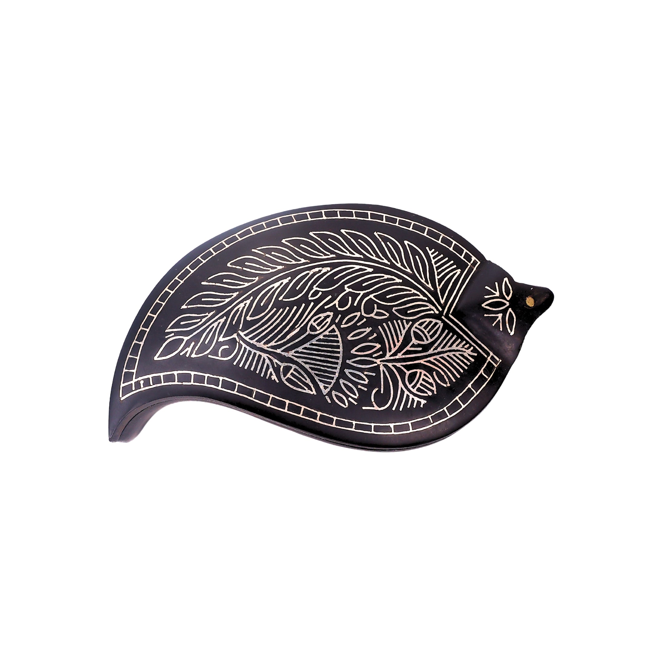 Black Kumkum Box - Bidri Art - Silver Inlay Work 