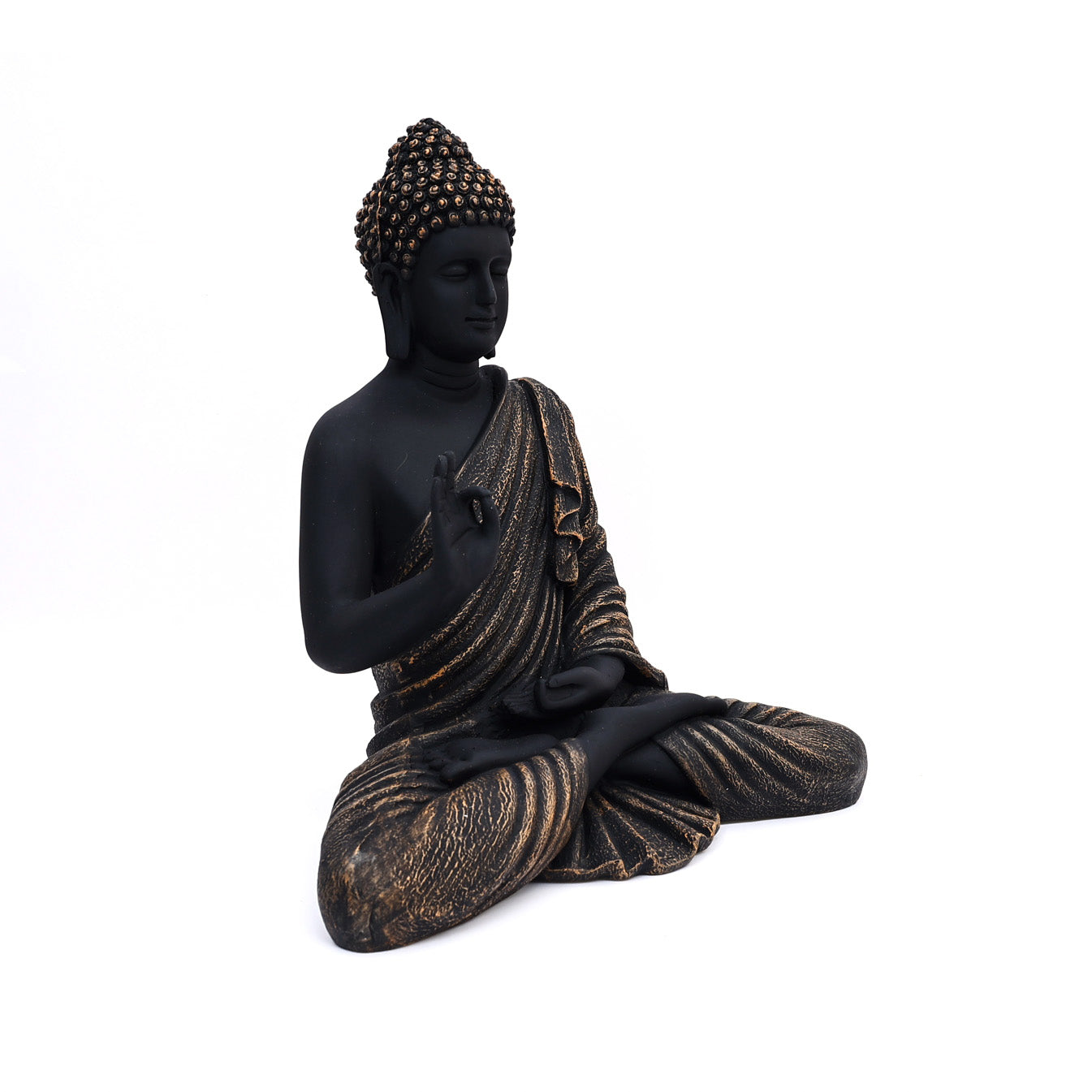 Black Matte finish Blessing Buddha in Brown shade drapery