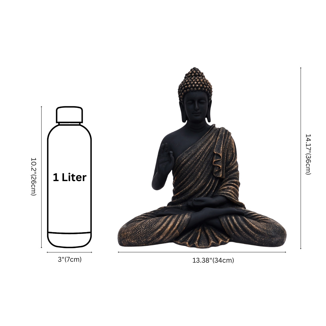 Black Matte finish Blessing Buddha in Brown shade drapery